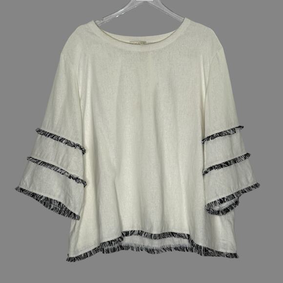 Cynthia Rowley 3X Plus Size Light Beige Tunic Top Linen Fringe Detail Lagenlook* - Picture 1 of 10
